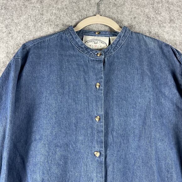 Vintage 90s Eagles Eye Top Womens XL Blue Denim Button Up Hong Kong Cotton90s - Picture 2 of 11